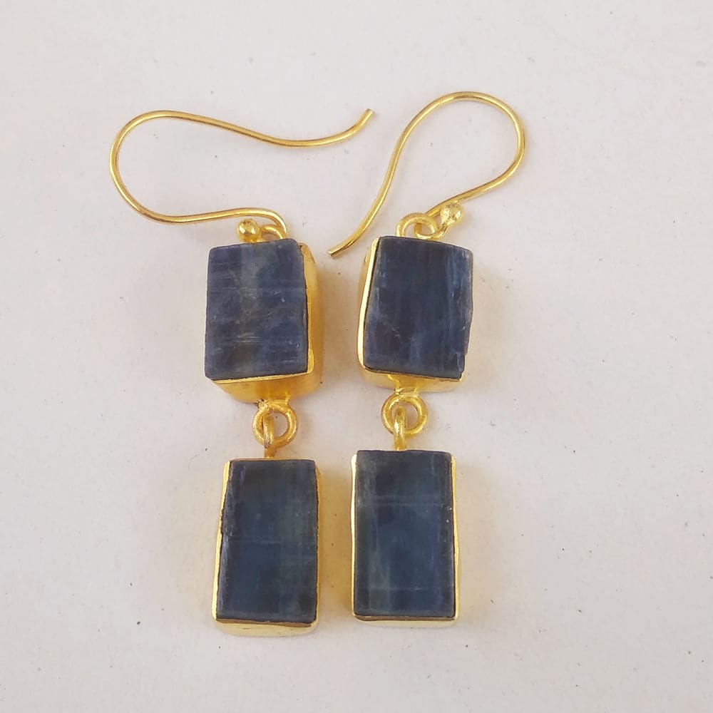 18k Yellow Gold Plated Natural Blue Kyanite Gemstone Earrings - By Krti Handicrafts