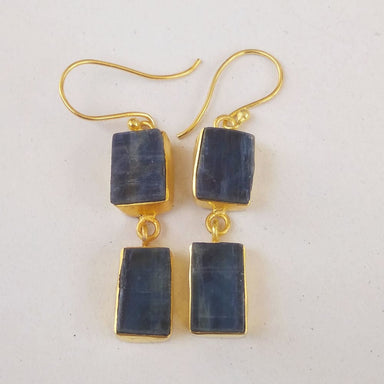 18k Yellow Gold Plated Natural Blue Kyanite Gemstone Earrings - By Krti Handicrafts
