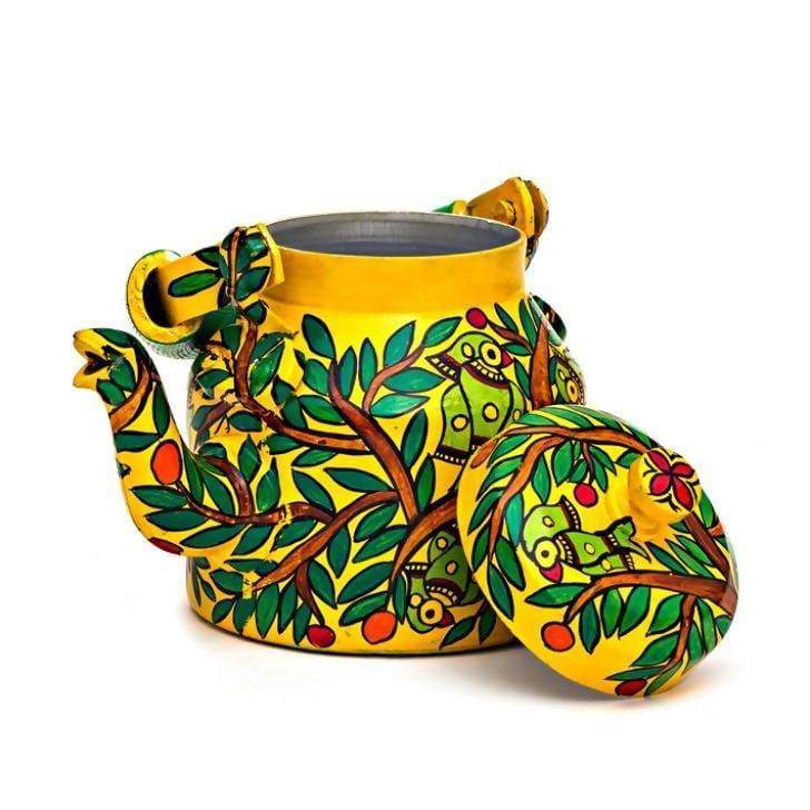 Painted Teapots Yellow and Green Hand Tea Pot in Aluminium