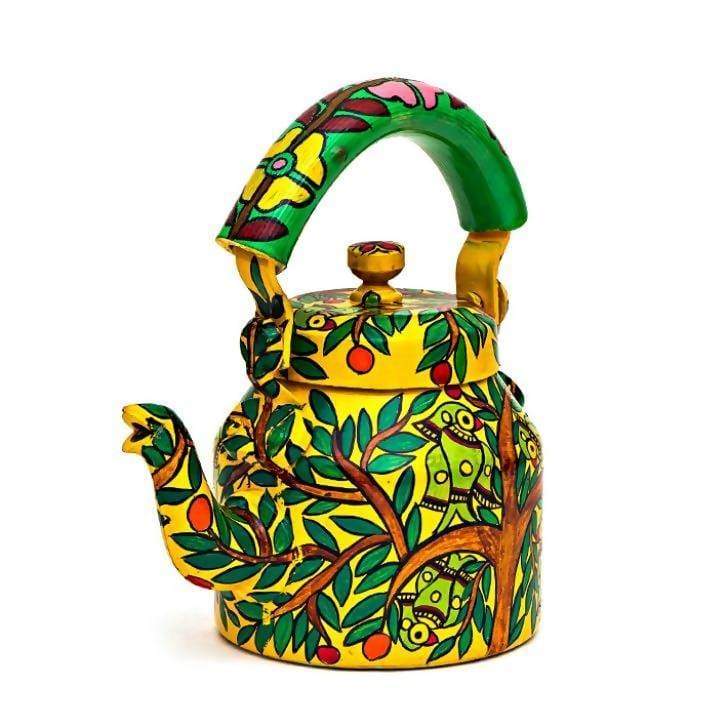 Painted Teapots Yellow and Green Hand Tea Pot in Aluminium
