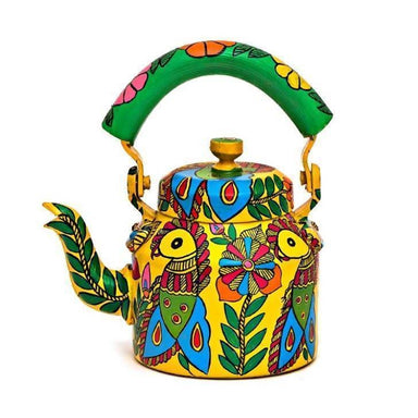 Painted Teapots Yellow Hand Parrot Design Tea Pot in Aluminium - by Mrinalika Jain