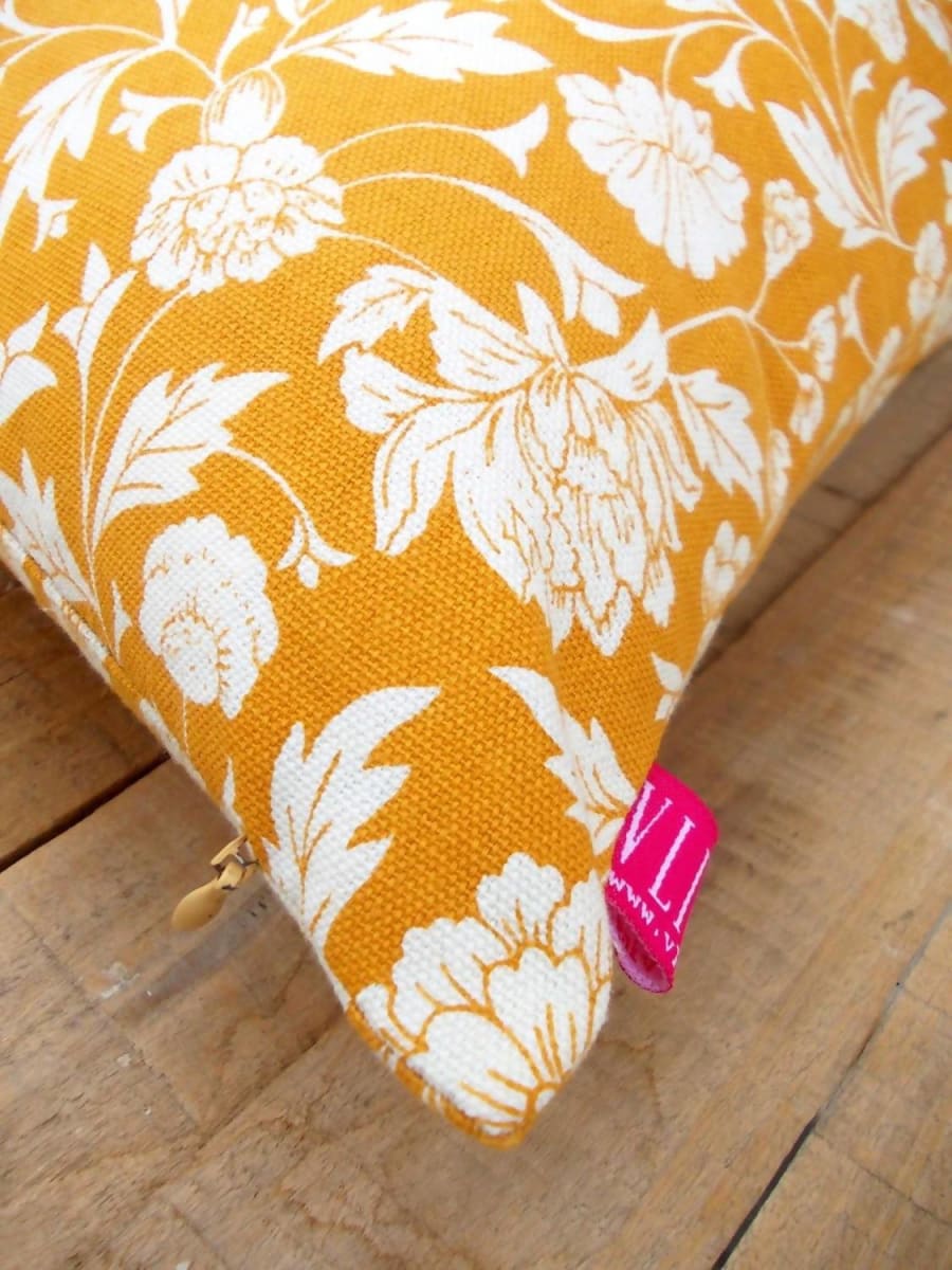 Yellow Ochre Throw Pillow Cover Kalamkari Print Indian Ethinic Cotton Sizes Available. - By Vliving
