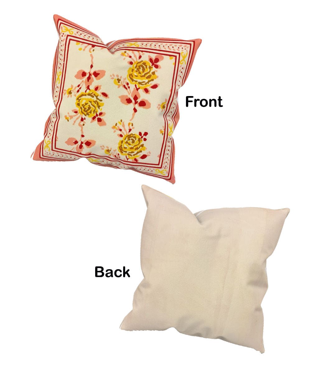 Yellow Rose Hand Block Printed Cushion Covers (Set of 2) - by Vermilion Lifestyle