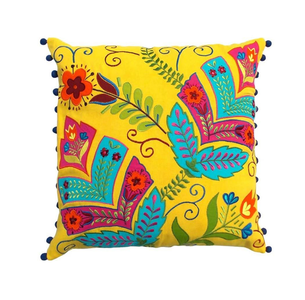 Yellow Stylized Floral Embroidered Cushions - By Vliving