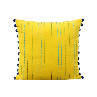 Yellow Throw Pillow Cover Cotton House Wares Rice Stitch Embroidery Pom Pom,standard Size 16x 16 - By Vliving