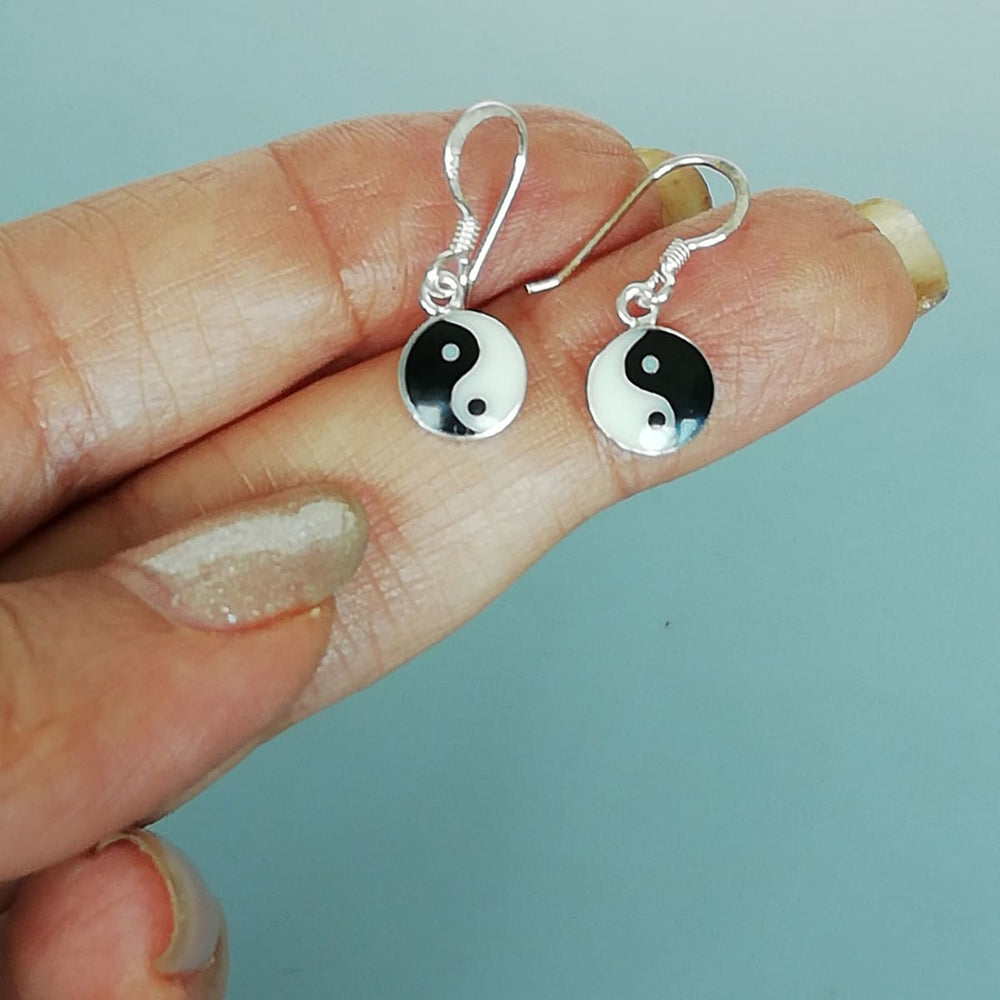 Yin Yang Ear Danglers | 8mm Sterling Silver and Mother of Pearl | Good Luck Jewelry | E927 - by Oneyellowbutterfly
