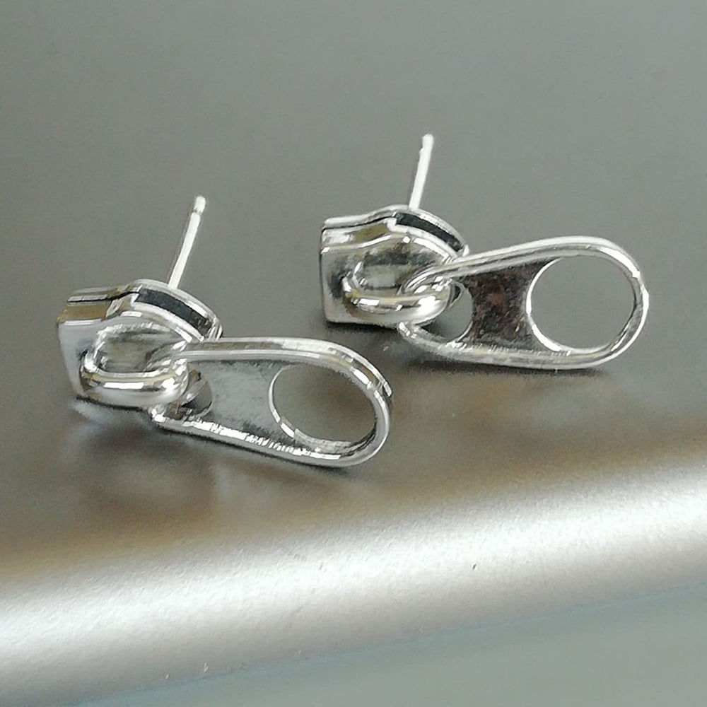 Zipper Head Ear Studs | Sterling Silver Drop Earrings | Funky | E1066 - by Oneyellowbutterfly