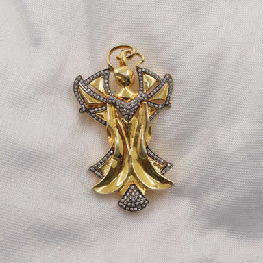 Zirconia - 925 Sterling Silver Gold Plated Saree Pin Brooch Wedding Jewellery Festive Wear Indian Jewelry - by Vidita Jewels